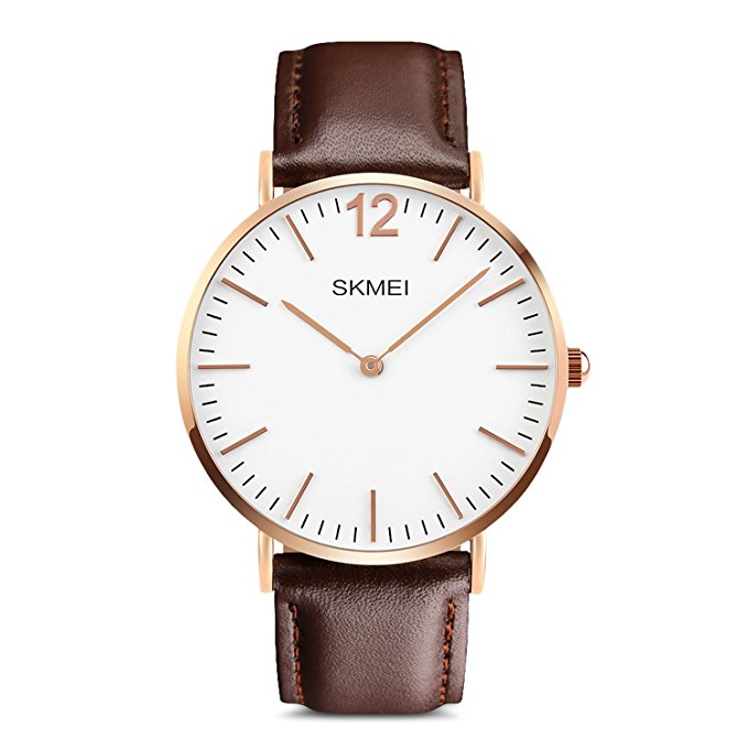 Men's Leather Analog Watch, Aposon Fashion Dress Quartz Wrist Watch Simple Classic Business Casual Watches Water Resistant - Brown