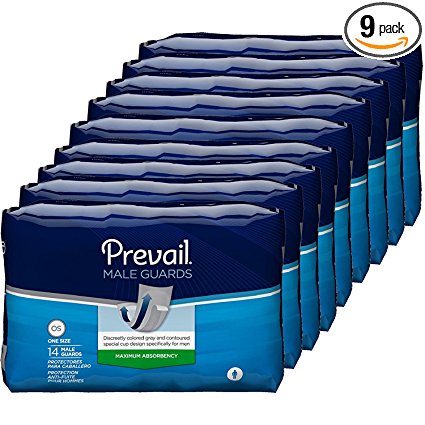 Prevail Maximum Absorbency Incontinence Male Guards, One Size, 14-Count (Pack of 9)