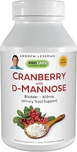 ANDREW LESSMAN Cranberry with D-Mannose – 30 Capsules – Supports Bladder, Kidney and Urinary Tract Health. High Potency Standardized Cranberry Concentrate and D-Mannose. Easy to Swallow Capsules