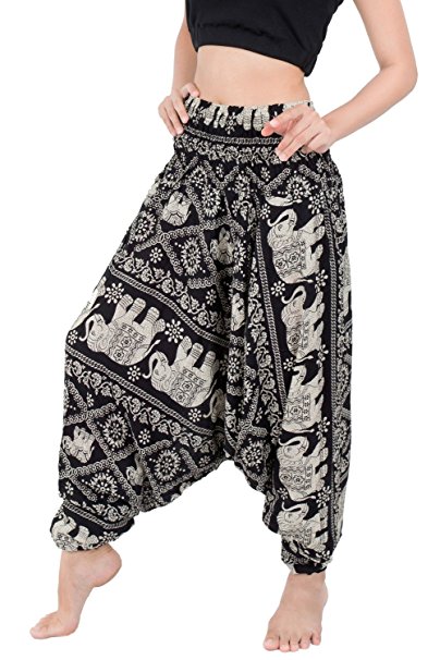 Banjamath® Women's Peacock Print Aladdin Harem Hippie Pants Jumpsuit