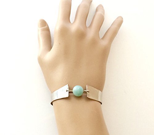 Women's Silver Modern Stone Cuff Bracelet with 6mm Amazonite Stone