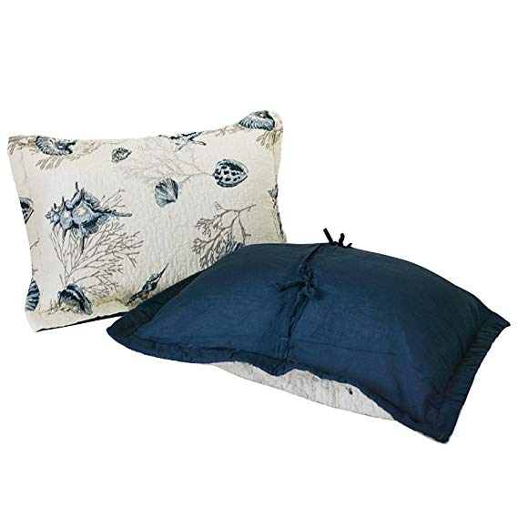 Brandream 100% Cotton Pillow Cases Nautical Navy Blue Seashells Pillow Shams 2-Piece