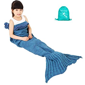 Mermaid Tail Blanket - Mermaid Blanket for Girls，All Seasons Soft and Warm Sleeping Mermaid Blanket for Kids Best Choice for Girls Gift Christmas Gift (Kids Blue)