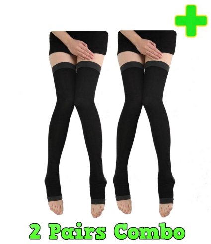 HealthyNees 2 Pairs Combo Women's Overnight 20-30 mmHg Compression Thigh High Toeless Legging Socks