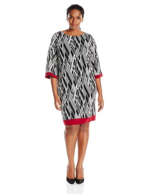 Sandra Darren Women's Plus-Size 3/4 Sleeve Printed Shift Dress