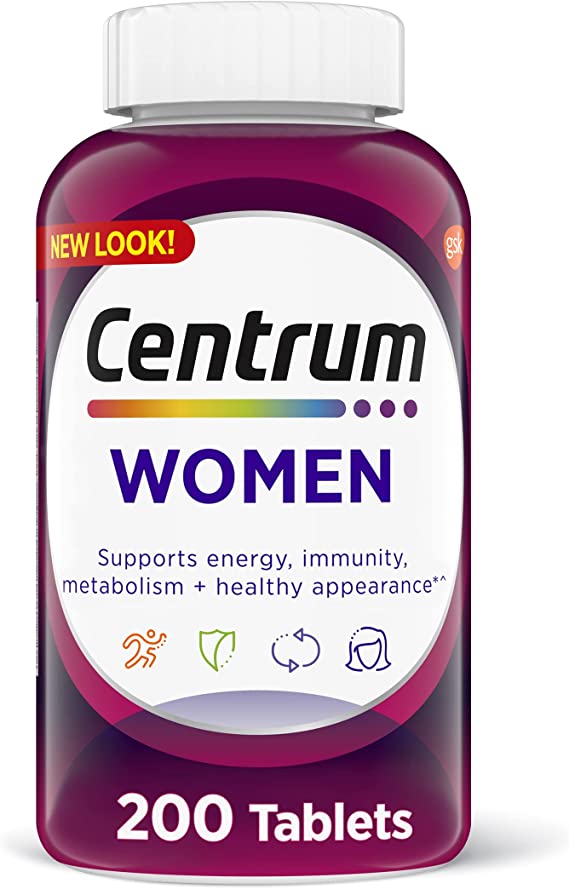 Centrum Multivitamin for Women, Multivitamin/Multimineral Supplement with Iron, Vitamin D3, B Vitamins and Antioxidant Vitamins C and E, Gluten Free, Non-GMO Ingredients - 200 Count