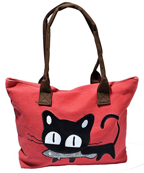 Vintga Women Cat Bag Canvas Tote Bag Purses Handbag Animal Designs Handle Bag Shoulder Shopping Beach Bag