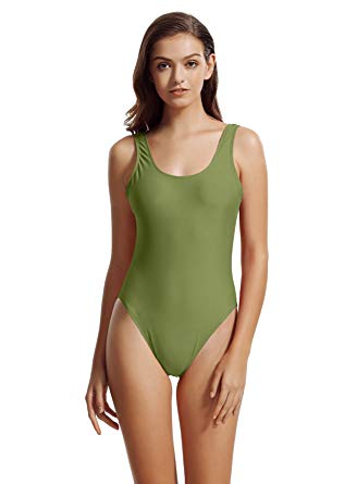 zeraca Women's High Cut Low Back One Piece Bathing Suits Swimsuits