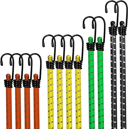 Bungee Cords with Hooks Jsdoin 12PCS Heavy Duty Bungee Cord Weatherproof & UV-Resistant Elastic Bungee Straps For Securing Tarps, Luggage, Tents, Bikes, Garden Furniture, Wheelie Bin Lid Covers