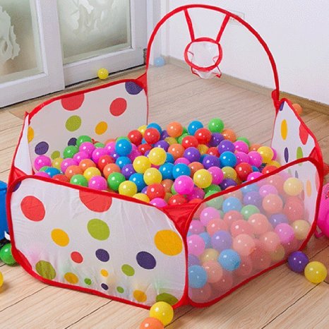 Jacone Extra Large Foldable Hexagon Polka Dot Ball Pit with Basketball Hoop- Indoor and Outdoor Children Play Tent Balls Pool Baby Toys (59.1-Inch by 29.9-Inch)