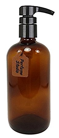 Perfume Studio® Professional Grade Amber Glass Boston Round Bottle with Top Quality Dispensing Pump - Perfect for Lotions, Soaps, Massage and Skin Treatment Oils, Hair Solutions and More (16 OZ, AMBER)