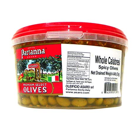 Partanna Premium Select Whole Olives, Spicy Calabresi, 4.4 Pound