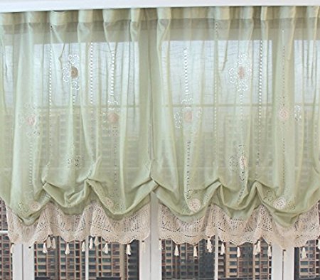 FADFAY Pastoral 57-Inch-by-69-Inch Adjustable Balloon Manual Hook Flower Shade Curtains,Light Green