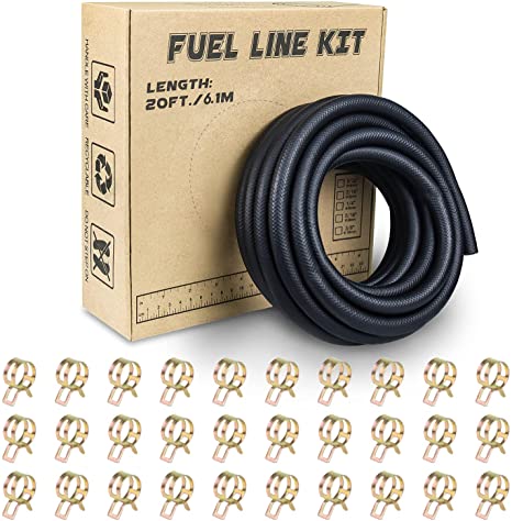 KeeYees 1/4"ID 20-Foot Fuel Line Hose with 30 Pcs Hose Clamps for Motorcycles, Cars, Lawn Mowers, Marine Boat Outboard