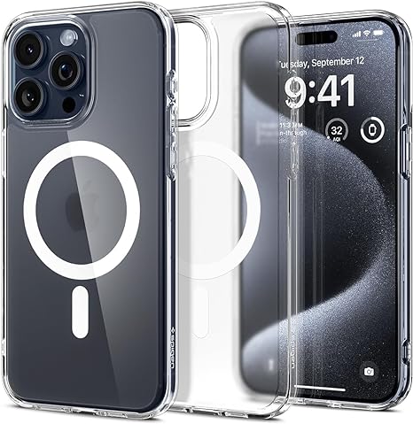 SPIGEN Ultra Hybrid (MagFit) Designed for Apple iPhone 15 Pro Case (2023)[6.1-inch][Compatible with MagSafe] Magnetic Ring Air Slim Bumper Hard Clear Cover - Frost Clear