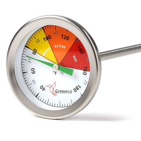 Compost Soil Thermometer by Greenco, High Quality Stainless Steel, Celsius and Fahrenheit Temperature Dial, 20 inch Stem