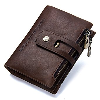 Men's Wallet, Minimalist Vintage Cowhide Leather Wallet With zipper pocket for men