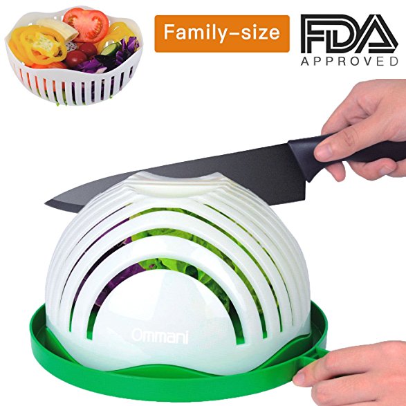 Salad Cutter Bowl, 60 Second Salad Maker Fast Fruit Vegetable Cutter Bowl, Family-Sized Durable FDA-Approved Salad Slicer Salad Chopper Strainer Cutting Board All in One for Kitchen