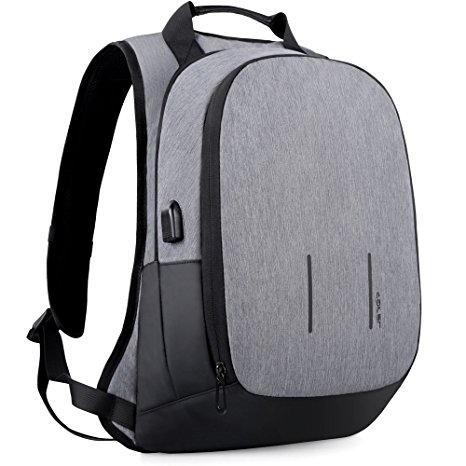 JSVER Business Laptop Backpack Anti Theft Rucksack Water Resistant Computer College Bag with USB Charging Port Fits up to 15.6 Inch Laptop,Grey