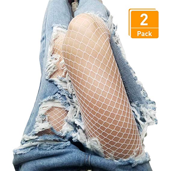 DancMolly Fishnet Stockings Pantyhose Women's 2 Pair High Waist Hollow Mesh Tights Legging Hosiery