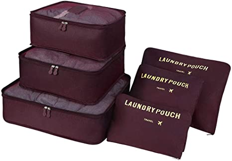 Vicloon Travel Organiser Packing Bags,6 PCS Travel Packing Cubes Set for Clothes Travel Luggage Organizers Storage Bags (Wine Red)