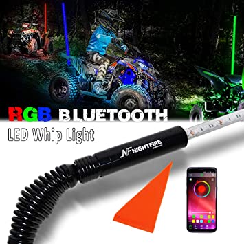 LED Light Whip,5FT RGB APP Bluetooth Control w/Quick Release Shock-absorbing Spring ATV Flag UTV Antenna Spring For RZR Polaris Can Am X3 Boat Sand Dune Buggy (One Whip)