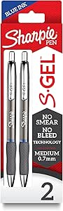 Sharpie® S-Gel Metal Barrel Gel Pens, Medium Point, 0.7 mm, Gunmetal Barrel, Blue Ink, Pack of 2 Pens