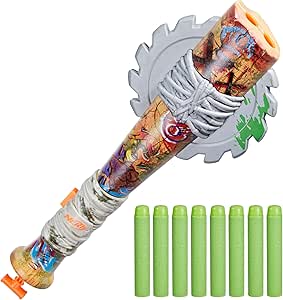 Nerf Zombie Strikeout Dart Blaster, 8 Nerf Elite Darts, Foam Blade, Pull Back Priming, Outdoor Games, Ages 8