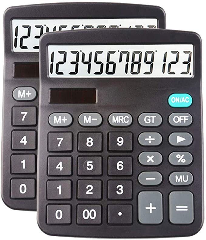 Desk Calculators Large Display 2 Pack,Solar Calculator, Basic Calculator with 12 Digits & Big button,Office calculator(Black)