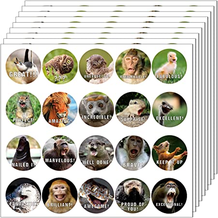 Animal Reward Stickers Hilarious Motivational Positive Teacher Stickers for Kids, 28 Vibrant Designs Fun Animal Stickers Come in Envelope for All Ages Students Grading (560)