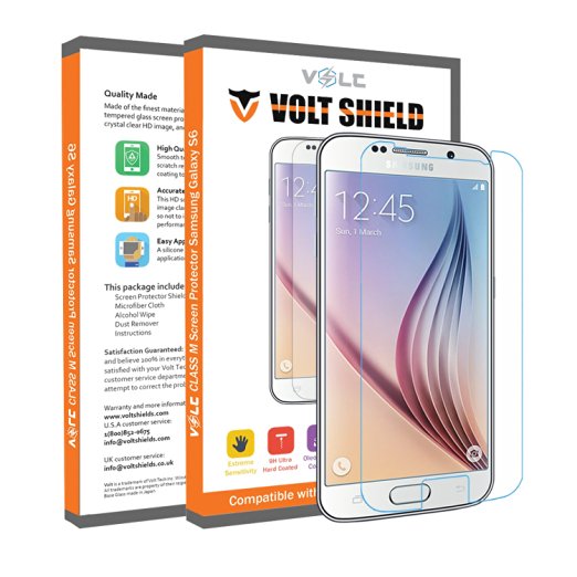 Galaxy S6 Screen Protector, Volt Shield Samsung Galaxy S6 Glass Screen Protector [ tempered glass ] Bubble-free Scratch Proof High Definition (HD) Ultra Clear Easy to Install
