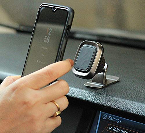 MAZU Universal 360 Degree Rotation Magnetic Mobile Holder for Car Dashboard Windscreen or Work Desk for All Smartphones and GPS Accessories with Two Metal Plates (Metallic Grey Color)