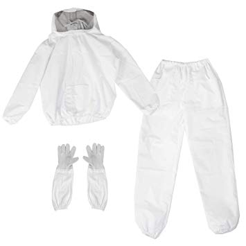 VIVO Professional White Large Beekeeping Jacket, Pull Over, Smock w/Veil, Pants, and Gloves w/Sleeves Combo Set (BEE-KIT-53L)