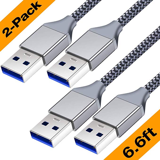Powerman USB 3.0-USB to USB Cable-SuperSpeed A to A Male to Male Cable [2Pack,6.6Ft] Double End Usb Wire USB3.0 Double Sided USB Cord Charger 2 Sided USB Cables Cord Charging M/M for USB Cable Coupler