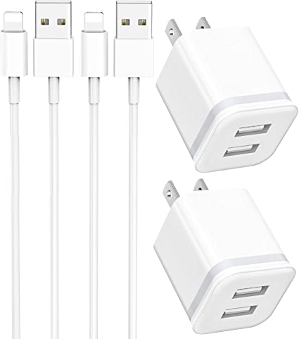 Phone Charger with Wall Plug 4-Pack, ADOIFER 6FT Charging Cable Cord and Dual Port USB Cube Block Adapter Replacement for iPhone 11 Pro XS Max/XR/X 8/7 Plus 6/6S Plus, SE 5S/5C/5 Pad