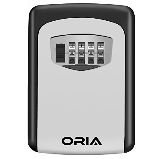 ORIA Key Storage Lock Box, 4-Digit Combination Lock Box, Wall Mounted Lock Box, Resettable Code