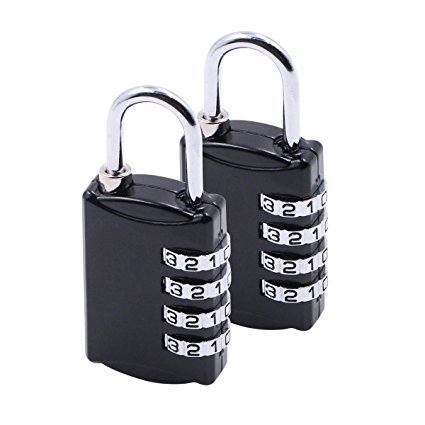 2 Pack Combination Lock, SCYA 4 Digit Pack Padlock Set for School, Employee, Gym & Sports Locker, Case, Toolbox, Fence, Hasp Cabinet Storage Locks - Zinc Alloy - Anti Rust - Weather Proof(Black)