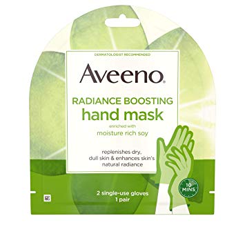 Aveeno Radiance Boosting Hand Mask with Moisture Rich Soy, Moisturizing Hand Gloves to Replenish Dry Dull Skin, Paraben-Free, 1 Pair of Single-use Gloves (Pack of 5)