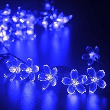 EShing 16ft 20 LED Blue Solar Powered Fairy String Lights Blossom Decorative Gardens, Lawn, Patio, Christmas Trees, Weddings, Parties, Halloween Lights Decoration, Indoor and Outdoor Use (Blue)