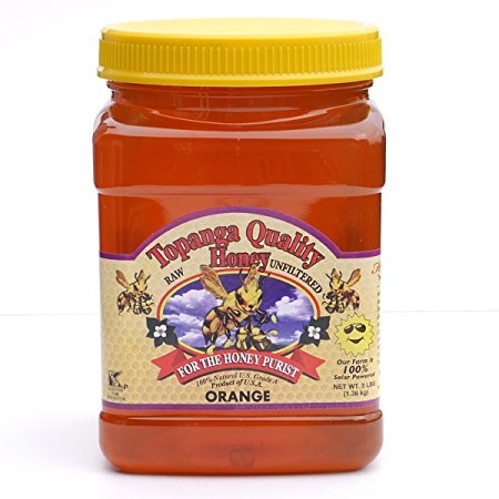 Topanga Quality Honey (Orange Floral Source) Raw, Unfiltered, Unpasturized, Best Quality, All Natural, Kosher - 3 Pounds Each