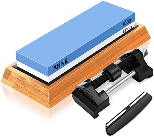 Whetstone Knife Sharpening Stone Set 1000/6000 Waterstone, Honing Guide Jig for Chisel Honing and Planer Blade Sharpening, AHNR Professional Whetstone Knife Sharpener Kit with Bamboo Base, Angle Guide