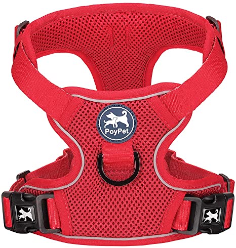 PoyPet Reflective Soft Breathable Mesh Dog Harness Choke-Free Double Padded Vest with Adjustable Neck and Chest