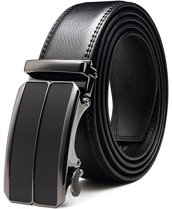 Men's Belt,Bulliant Leather Ratchet Belt for Men with Sliding Buckle 1 3/8" In Gift Box,Trim to Fit