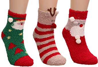 3 Pairs Christmas Socks Womens Girls Cold Weather Warm Fuzzy Sleeping Sock A421