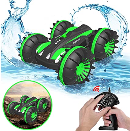Toys for 6-10 Year Old Boys Amphibious Remote Control Car for Kids 2.4 GHz RC Stunt Car for Boys Girls 4WD Off Road Monster Truck Gifts Remote Control Boat Summer Beach Toy Green