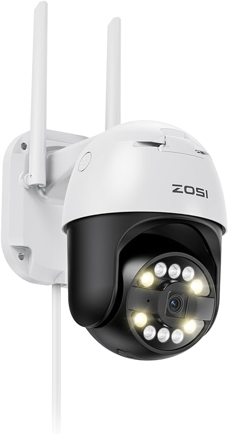 ZOSI 4K Plug-in WiFi Security Camera Outdoor, 8MP Pan/Tilt WiFi Camera with Person Vehicle Detection, Spotlight Siren, Auto Tracking, Color Night Vision, Cloud & SD Card Storage, Work with Alexa