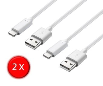 2-Pack USB Type C (USB-C) to USB 2.0 Type A Charge and Sync Connector Cable for HTC 10, Huawei P9, Nexus 5X, 6P, LG G5, OnePlus 3, Samsung Galaxy Note 7, Moto Z Droid and Type-C Phones(2x White 1M)