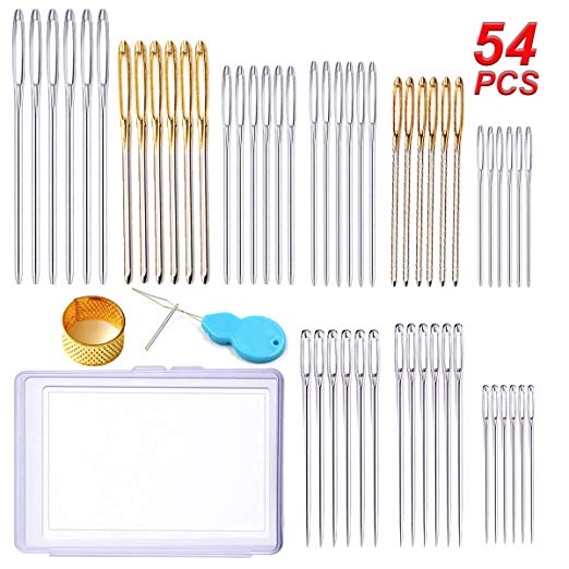 Y-Axis 54 Pcs Assorted Large Eye Stitching Needles Hand Sewing Needles Including Sharp & Blunt Needles with Storage Box
