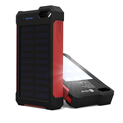 [Solar Battery Charger]iClever IC-SB21R 10000mAh Portable Solar Power Bank Dual USB Port Charger Battery with Led Light,IP67 Waterproof Solar Charger for iPhone, iPad, iPod, Samsung,Android phones