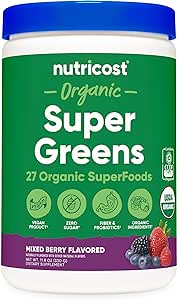 Nutricost Organic Super Greens Powder (30 Servings) Mixed Berry Flavor - Superfood Supplement Drink Mix